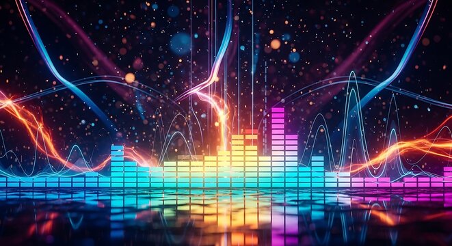 Abstract Music Equalizer Soundwave Light Show, isolated on white background