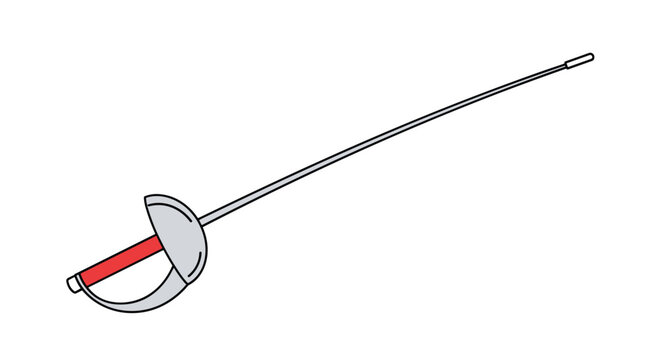 Fencing foil or epee weapon with a red handle and protective guard isolated on a white background for sports competition.