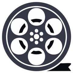 Fototapeta premium Classic film reel icon, a simple round graphic for cinema and movie production