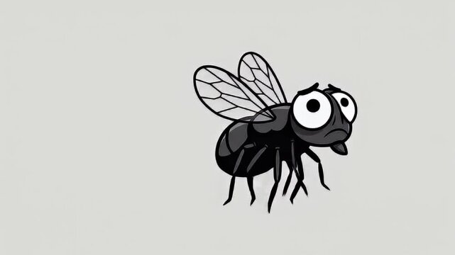 Cartoon style image of a sad looking fly on a plain background, legs drawn long