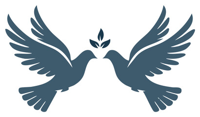 Obraz premium Pair of Doves Facing Each Other With Leaves Symbolizing Peace or Love