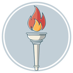 Classic torch with bright flames inside a simple circle on a muted background