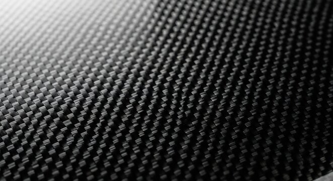 Close-up Macro Shot of Black Carbon Fiber Weave Texture.