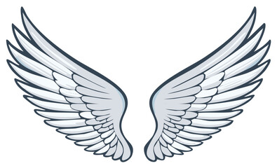 Obraz premium White Angel Wings Symbol Isolated on White Background, Heraldic Feathers Spread Outward