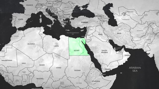 Egypt highlighted on world map zoom animation showing country location and borders 4k animation video