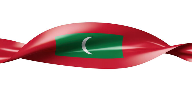 The flag of Maldives on a twisted red ribbon isolated on transparent background