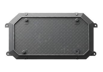 A metal plate with a diamond plate surface and bolts isolated on transparent background