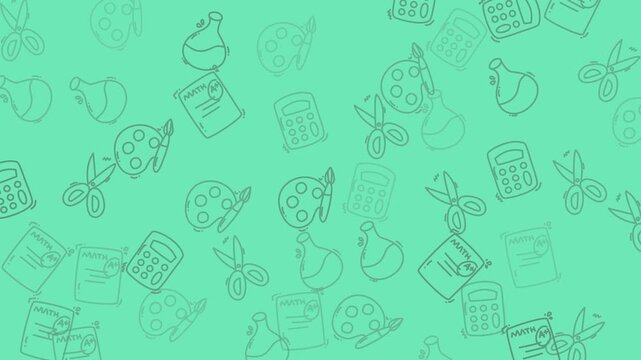 Science art math and school supplies on a light green background. Perfect for educational materials, presentations, and backtoschool designs.