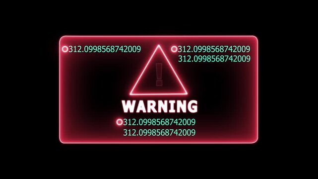 Neon line Warning security breach computer hacking warning message hacked Warning symbol on the screen privacy protection data hacking malware virus Danger sign animated 4k background animation