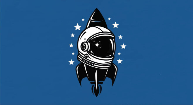 Astronaut Helmet Space Suit Rocket Ship Illustration.