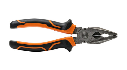 Obraz premium A pair of orange and black pliers on a transparent background for gripping objects.