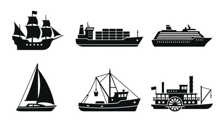 Obraz premium Various vessels silhouetted against a white background