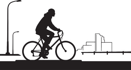 Naklejka premium Cyclist Silhouette in Urban City