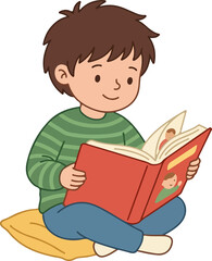 Cute boy reading book education cartoon illustration