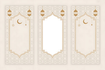 Eid Mubarak Islamic greeting card template with lanterns and moon vector design