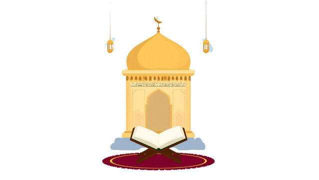 Islamic holy book icons, Quran book vector, religious symbol illustration, muslim prayer design, spirituality concept art, cad drawing flat vector illustration