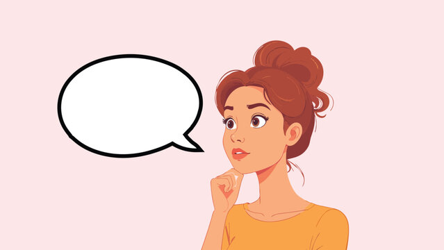 Lady talking and thinking cartoon character with speech bubble