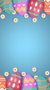 Colorful vertical easter background with eggs and flowers