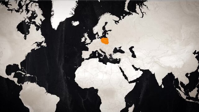 Poland location highlighted on Europe map zoom animation geographic country focus 4k animation video