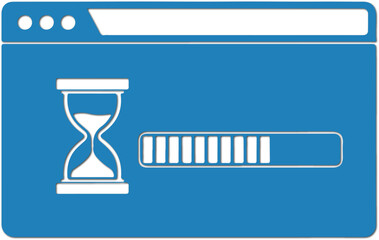 Fototapeta premium Web browser window with hourglass and loading progress bar indicating website delay and slow internet connection speed