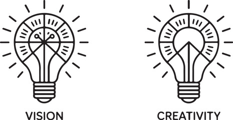 Vision and creativity lightbulb concept set illustrating innovation strategy with radiating rays representing bright thinking and strategic business development through mental clarity icons © Mohammod Foysal SSF.