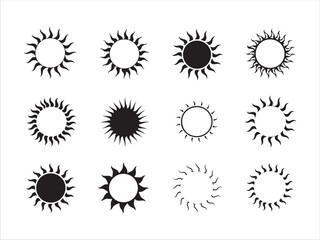 Various Sun Symbol Designs With Different Shading And Rays Style