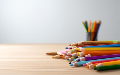 Obraz premium Colorful Crayons and Paper on a Desk in a School Setting