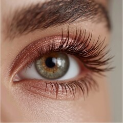 A close up of a woman's eye with long eyelashes