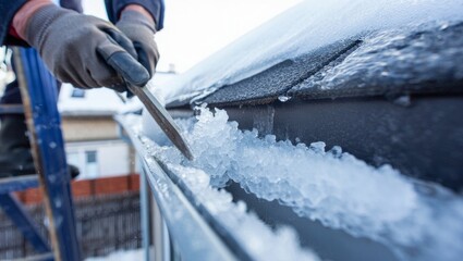 Winter Maintenance: Gloved Hands Clearing Ice from Roof Gutter &mdash; Practical Resilience, Home Safety & Seasonal Care