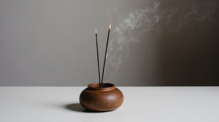 Minimalist Incense Stick Burning in Matte Black Ceramic Holder &mdash; Calm Atmosphere, Mindful Pause & Sensory Still Life