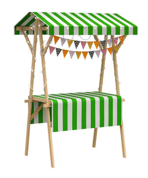 Wooden market stall display stand isolated on transparent background - 3d PNG illustration