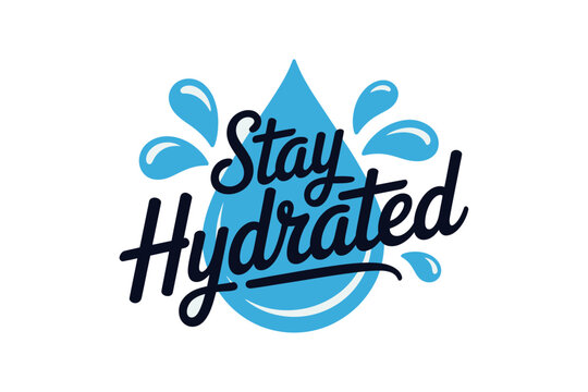 A vector graphic illustration of a stylized water droplet with the motivational phrase Stay Hydrated