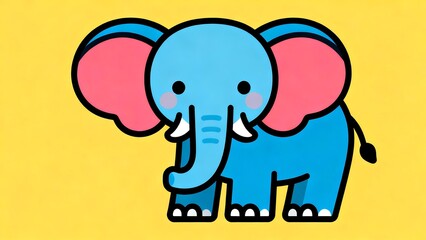 Blue Cartoon Elephant On Yellow Background