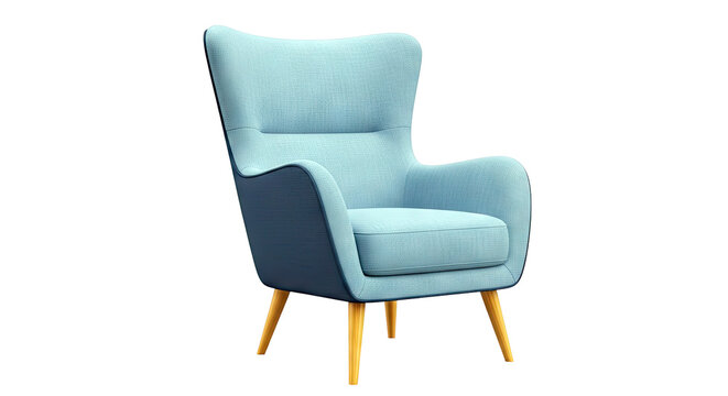 Modern Blue Upholstered Wingback Armchair with Wooden Legs