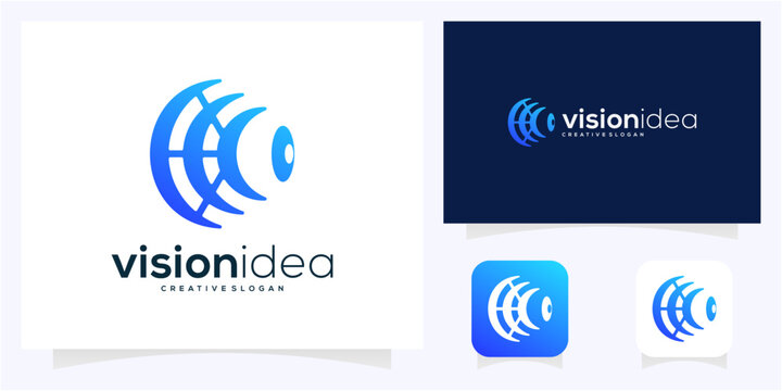 Globe Eye Vision Logo with Digital Network Grid and Global Connectivity Concept.