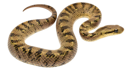 Fototapeta premium Brown snake with distinctive patterns curled up on a white background