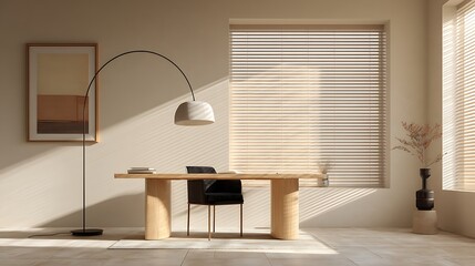 Modern Workspace by the Window with Lighting / 窓辺のワークスペースとモダンな照明