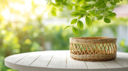 Natural Garden Scene with Bamboo Basket / 竹のカゴがあるナチュラルな庭の風景