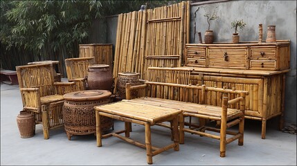 Traditional Wood Chair and Table Set / 伝統的な木製の椅子とテーブルのセット