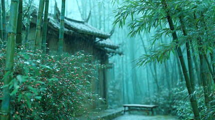 Mystical View of Bamboo Forest from Japanese Room / 窓から竹林が見える幻想的な和室