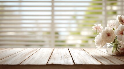 Wooden Counter with View of Greenery from Window / 窓の外の緑を望む木製のカウンター