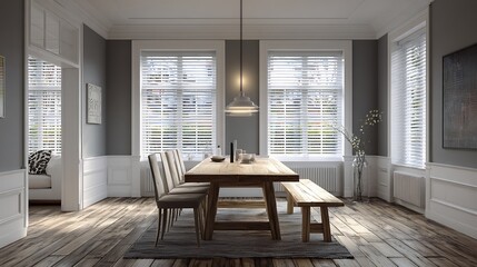 Dining Table with Shuttered Windows / ダイニングテーブルとシャッター窓のある部屋