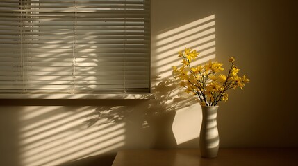 Flowers by Window with Blind Shadows / ブラインドの影が落ちる窓辺の花