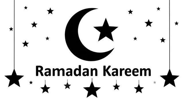 Vector graphic with a prominent crescent moon and star, surrounded by many decorative stars, representing Islamic celebrations and spiritual blessings