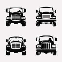 Four Black Silhouette Truck Front Views on Light Background vehicle transportation isolated white background © MDROBIUL