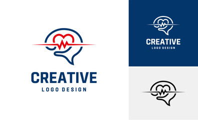 Naklejka premium Brain heartbeat genius science minimalist symbol logo design, Creative organ vital pulse wellness vector design