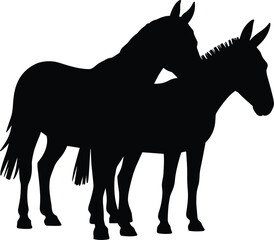 horse, donkey, silhouette, equine, animal, pair, farm, livestock, rural, agricultural, nature, vector, isolated, black, equestrian, stallion,