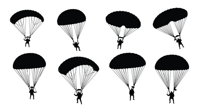 A group of people are parachuting down from the sky