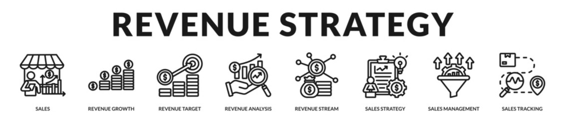 Revenue strategy banner highlighting structured sales growth planning and measurable income acceleration in Lineal Icon Style