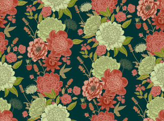 Floral Seamless pattern. Flower peonies background. © marinavorona